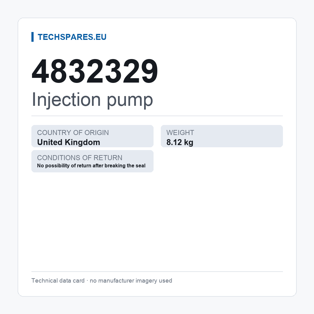Injection pump 4832329 — technical data card