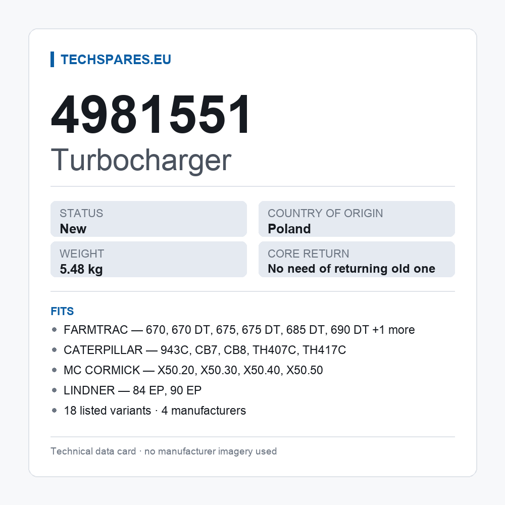 Turbocharger 4981551 — technical data card