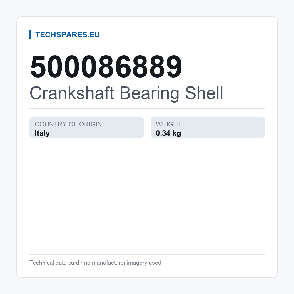 Crankshaft Bearing Shell 500086889 — technical data card