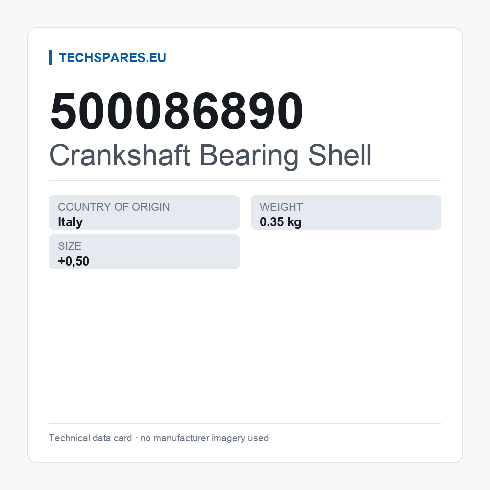 Crankshaft Bearing Shell 500086890 — technical data card