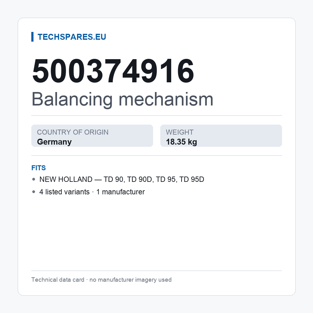 Balancing mechanism 500374916 — technical data card