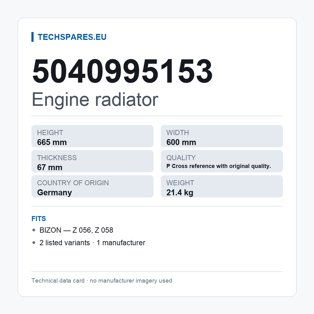 Engine radiator 5040995153 — technical data card