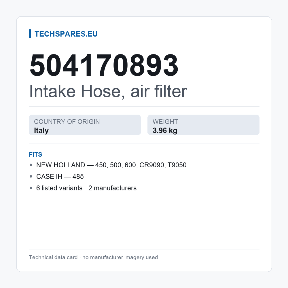 Intake Hose, air filter 504170893 — technical data card