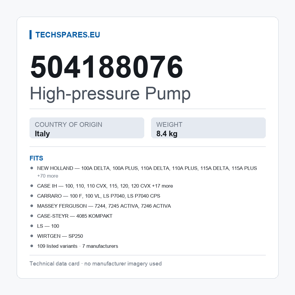High-pressure Pump 504188076 — technical data card