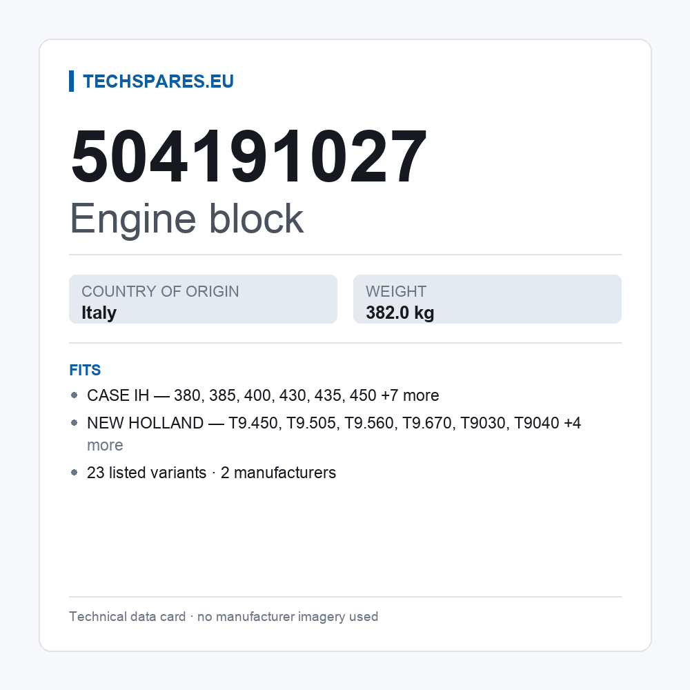 Engine block 504191027 — technical data card