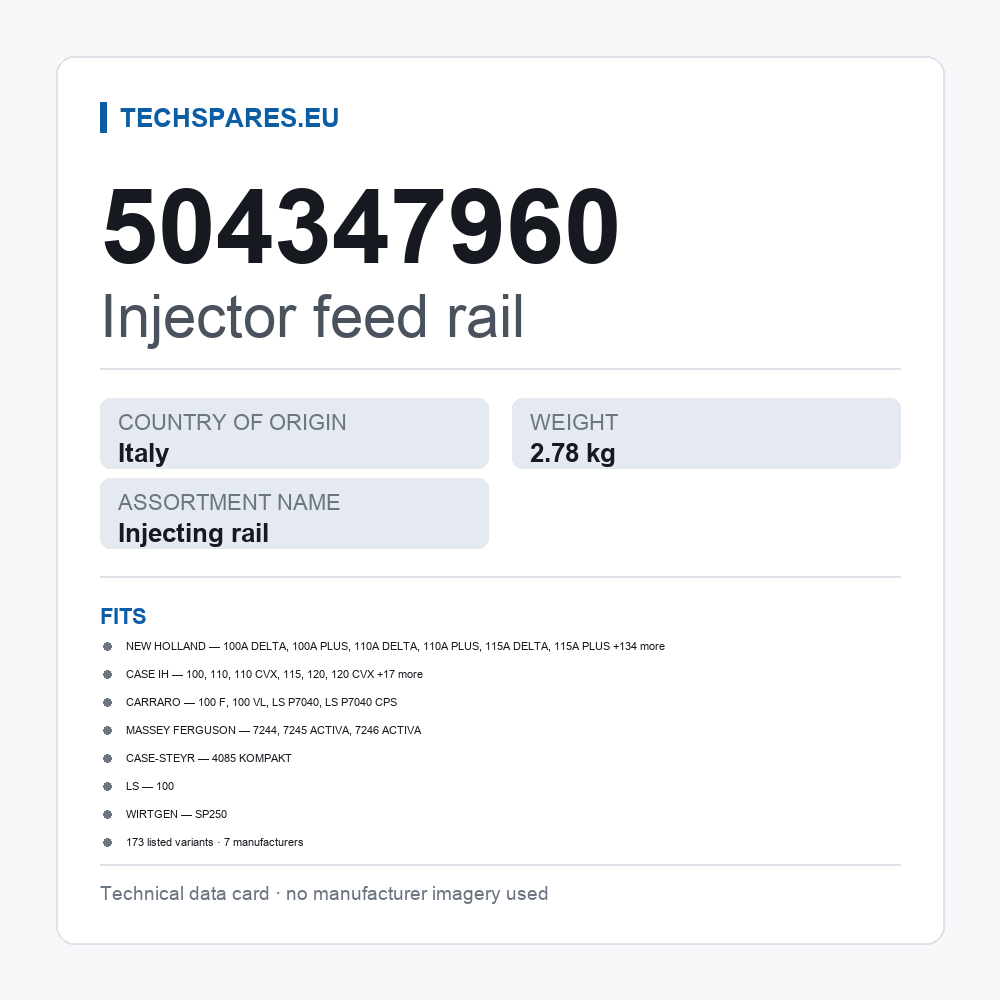 Injector feed rail 504347960 — technical data card