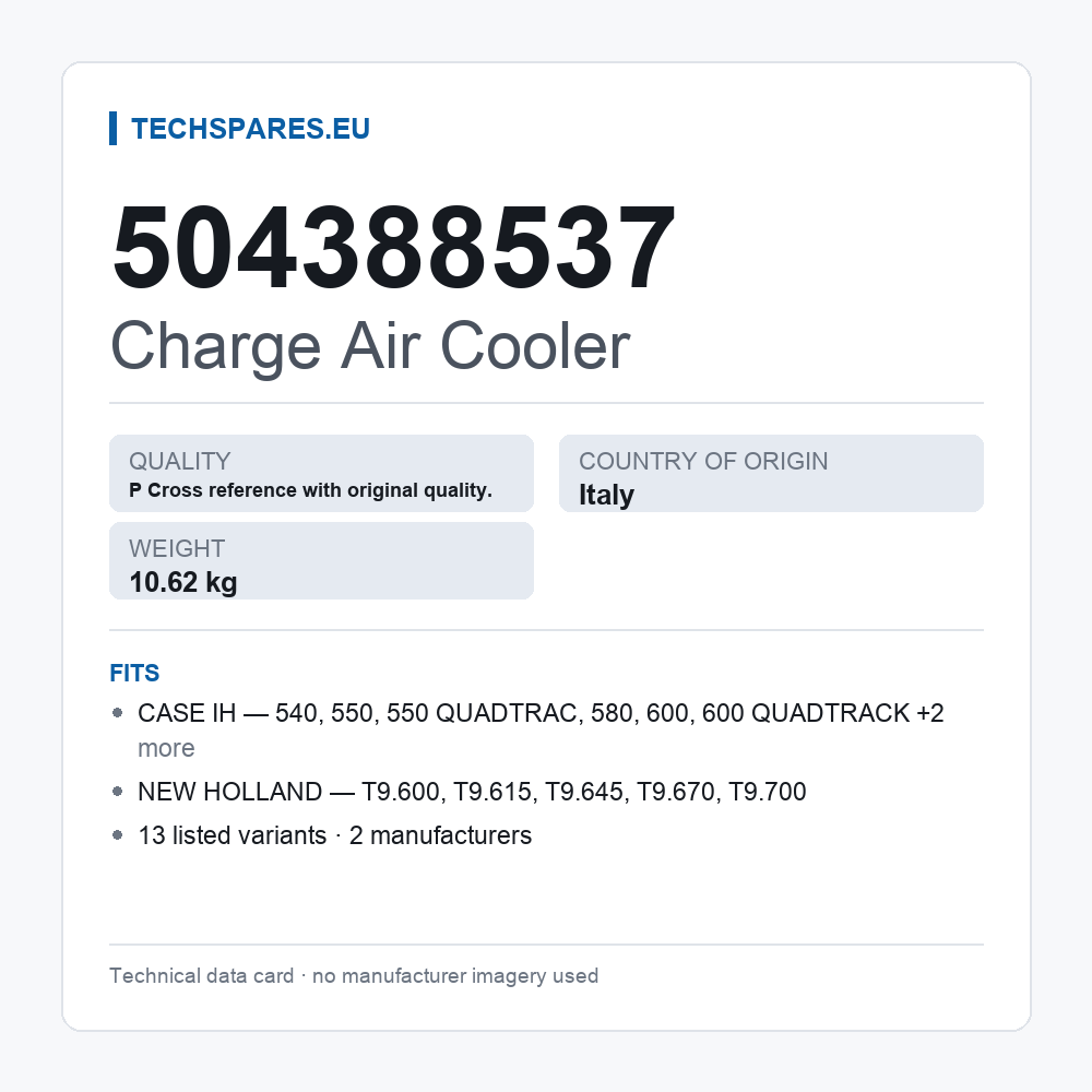 Charge Air Cooler 504388537 — technical data card