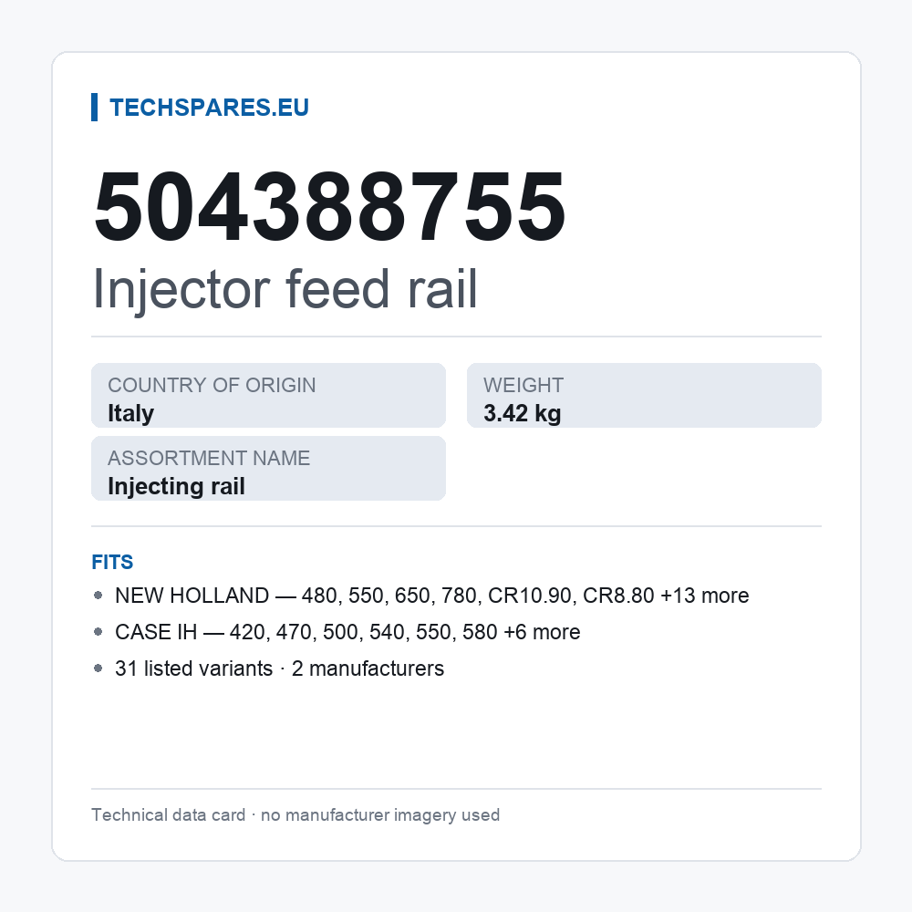 Injector feed rail 504388755 — technical data card