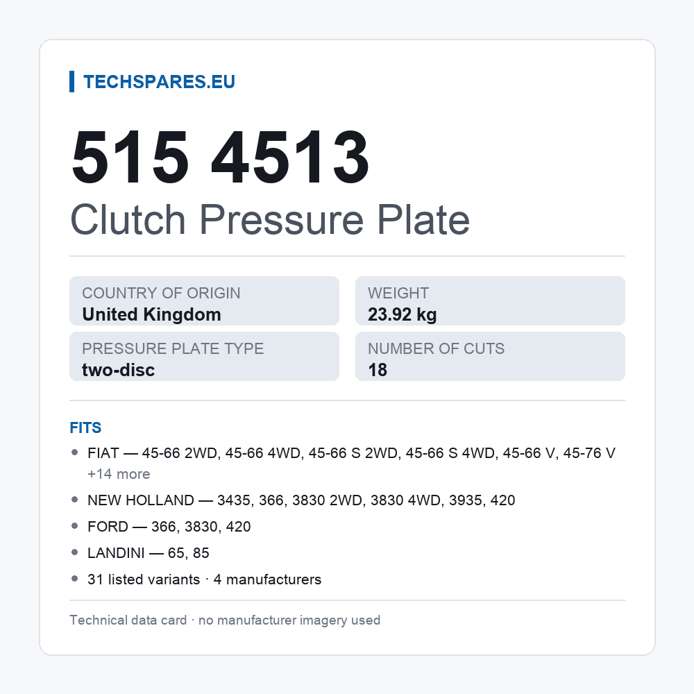 Clutch Pressure Plate 515 4513 — technical data card