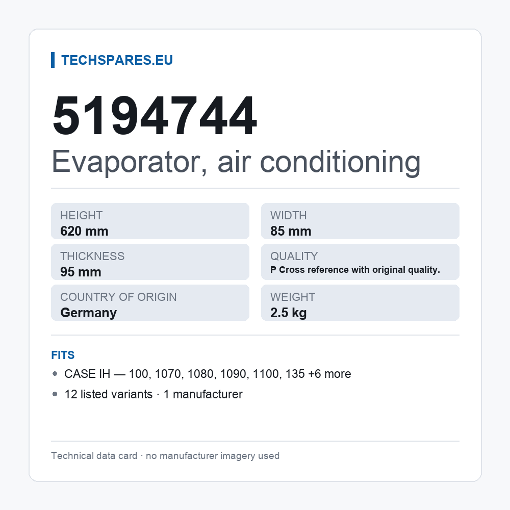 Evaporator, air conditioning 5194744 — technical data card