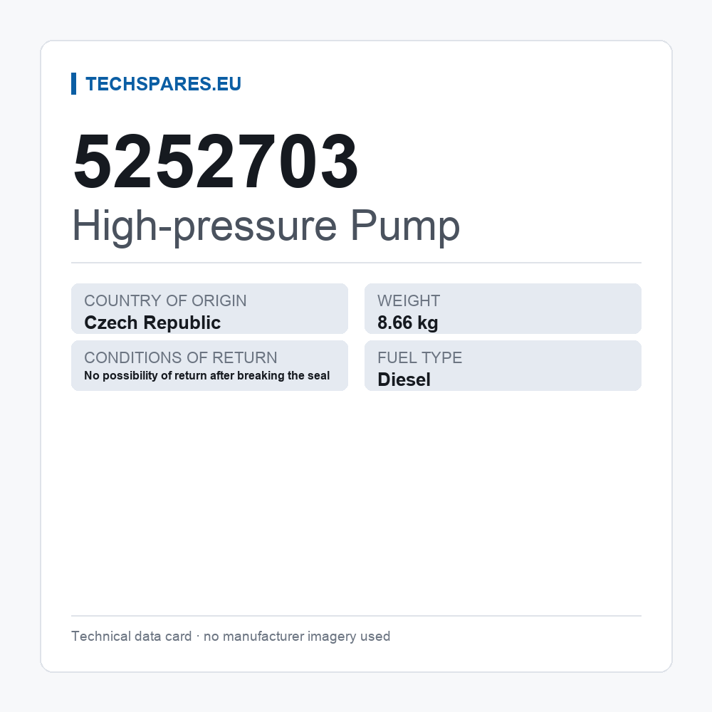 High-pressure Pump 5252703 — technical data card