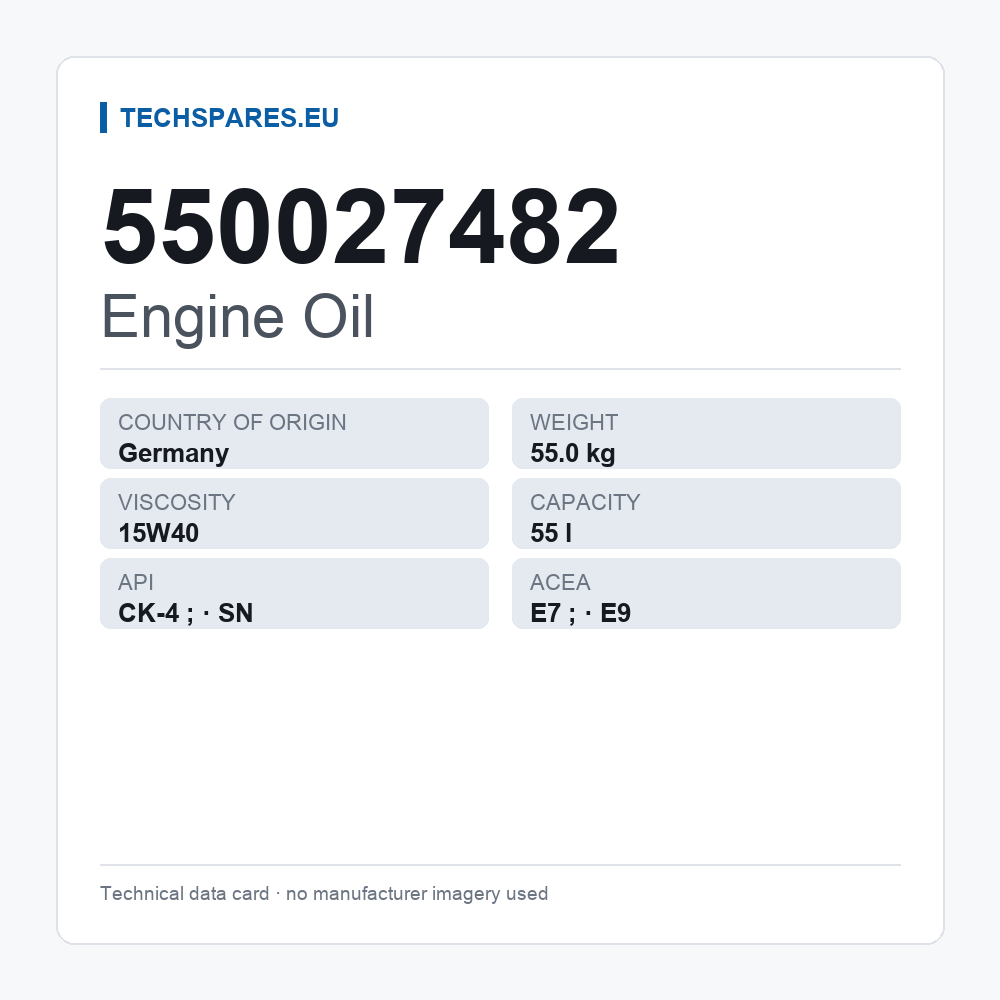 Engine Oil 550027482 — technical data card