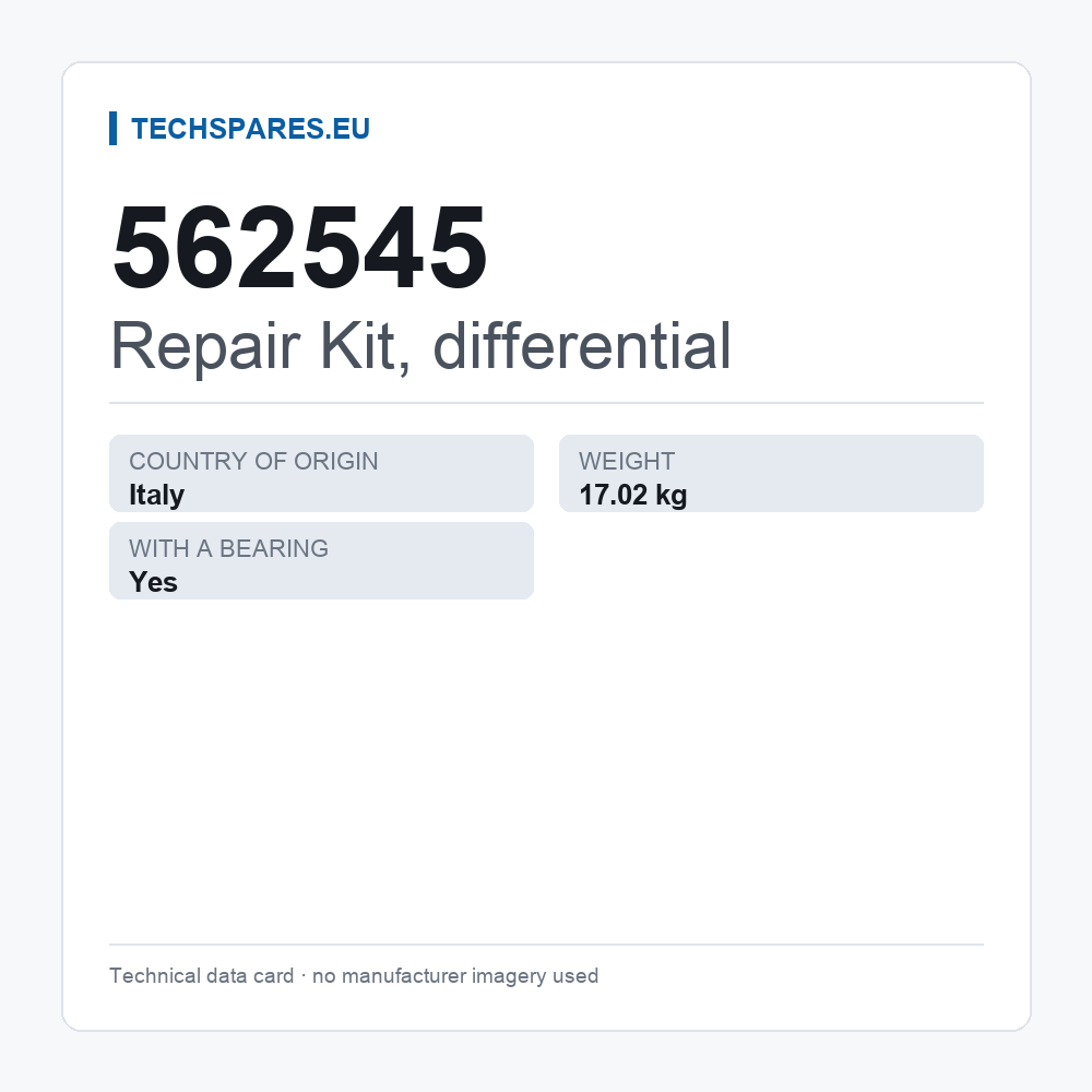 Repair Kit, differential 562545 — technical data card