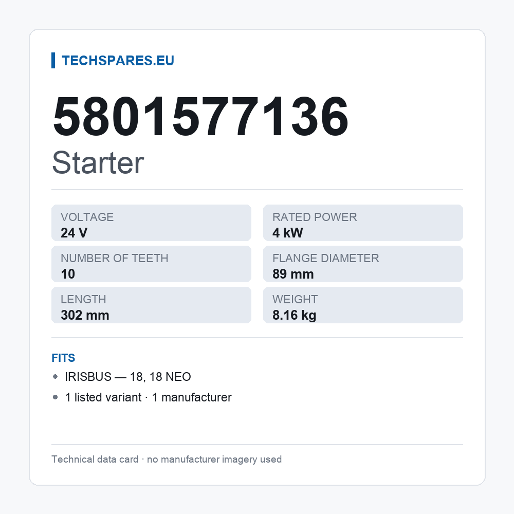 Anlasser 5801577136 — technisches Datenblatt