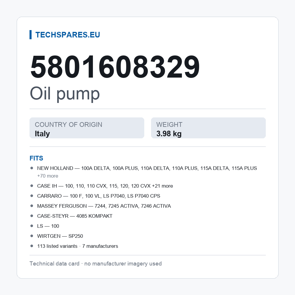 Oil pump 5801608329 — technical data card