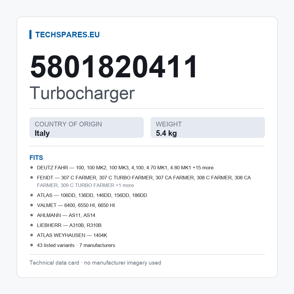 Turbocharger 5801820411 — technical data card