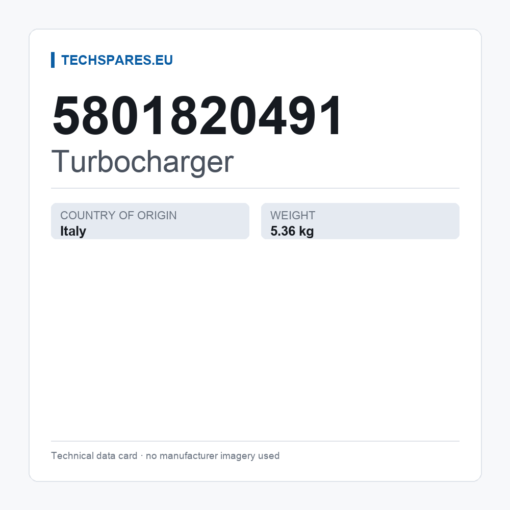 Turbocharger 5801820491 — technical data card