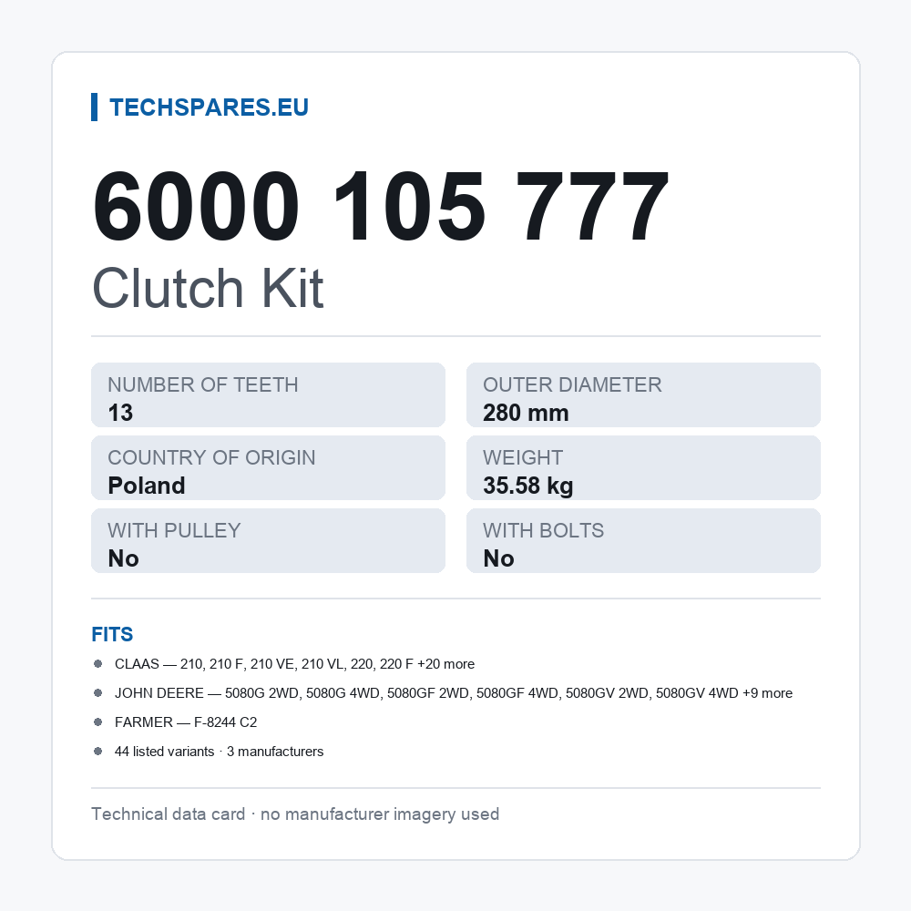 Clutch Kit 6000 105 777 — technical data card