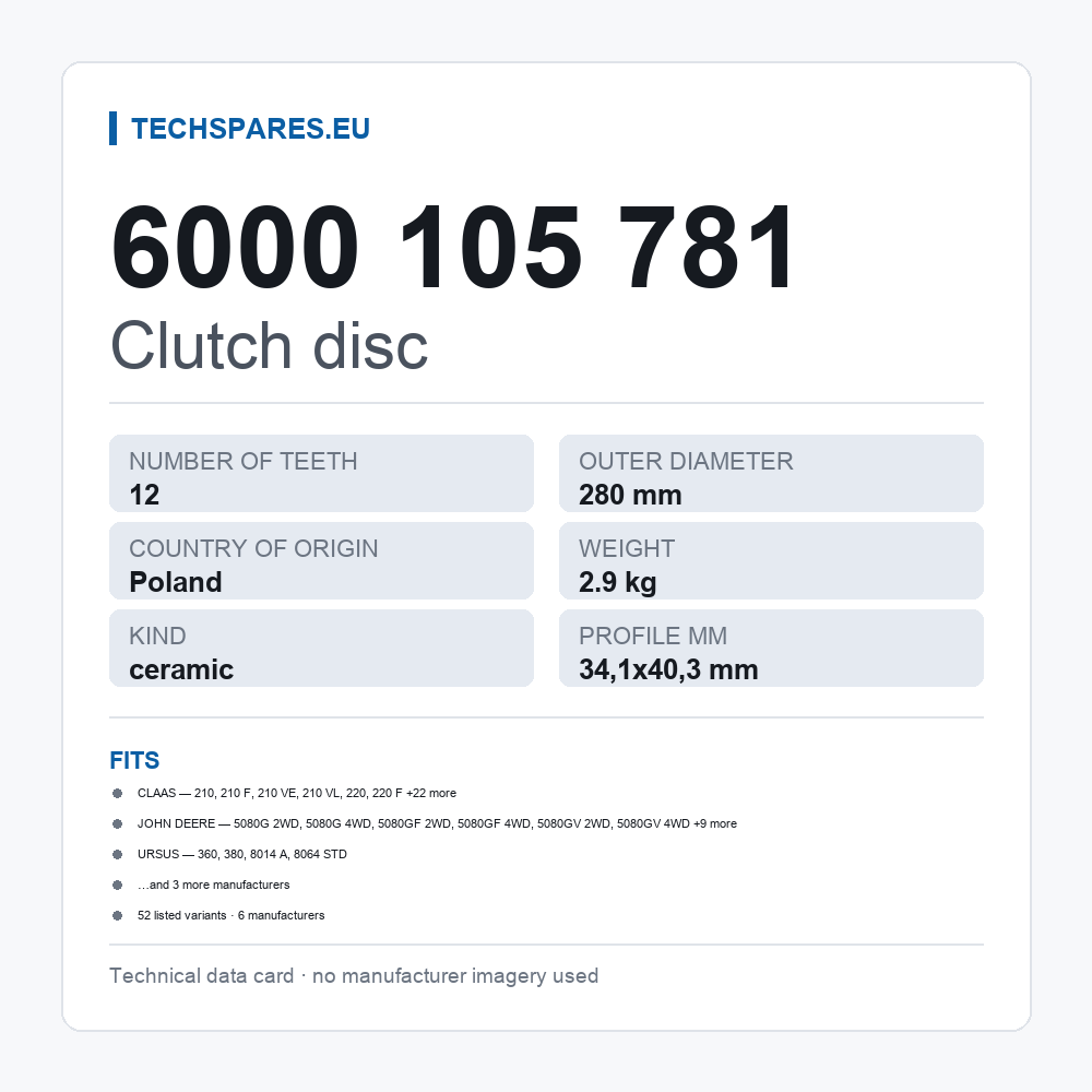 Clutch disc 6000 105 781 — technical data card