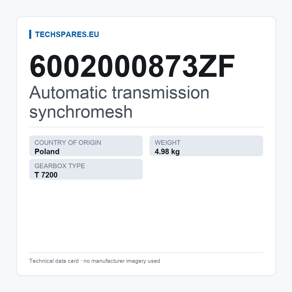 Automatic transmission synchromesh 6002000873ZF — technical data card