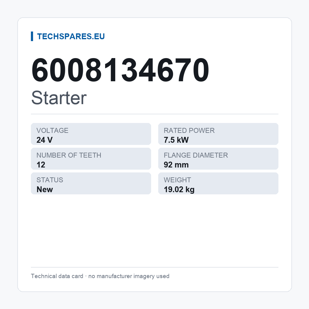 Starter 6008134670 — technical data card