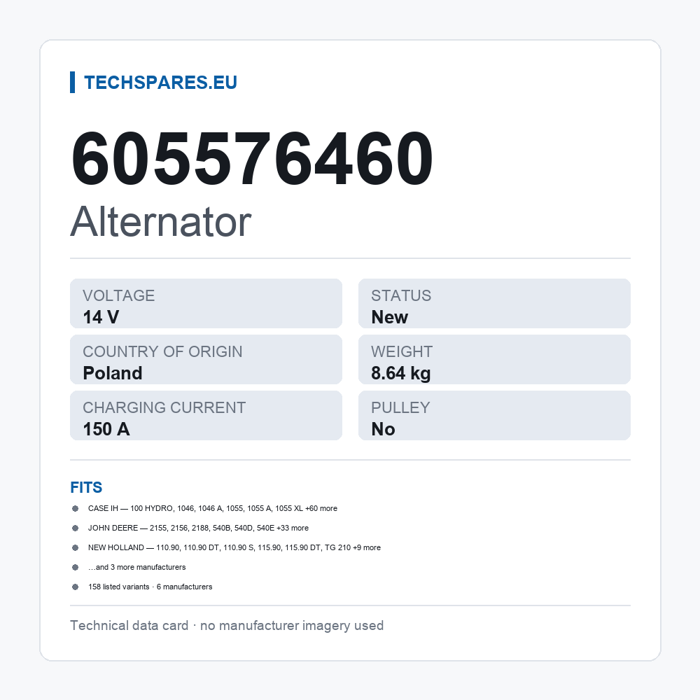 Alternator 605576460 — technical data card