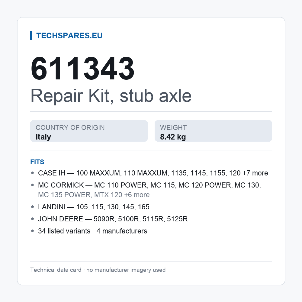 Repair Kit, stub axle 611343 — technical data card