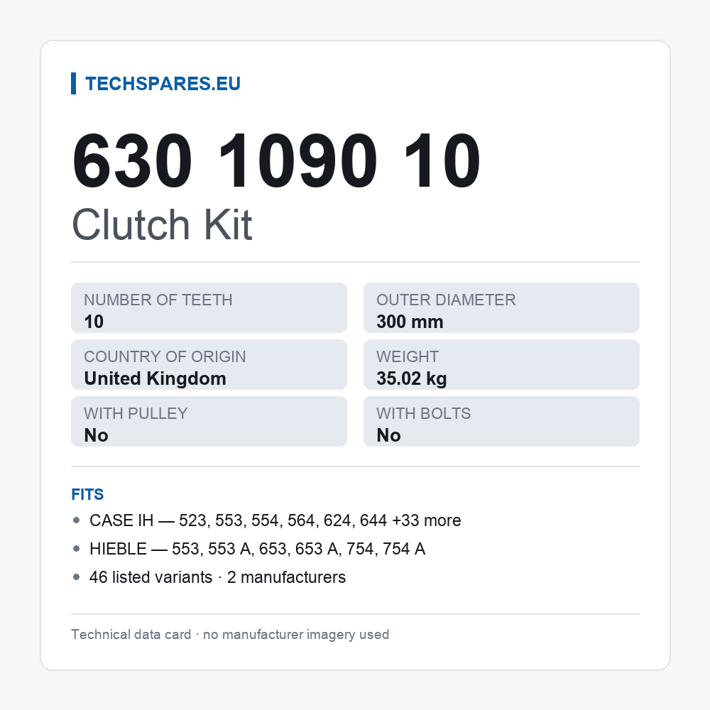 Clutch Kit 630 1090 10 — technical data card