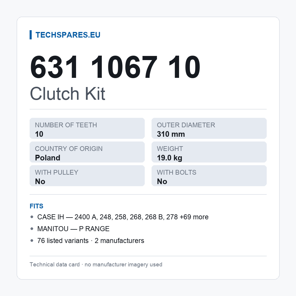 Clutch Kit 631 1067 10 — technical data card