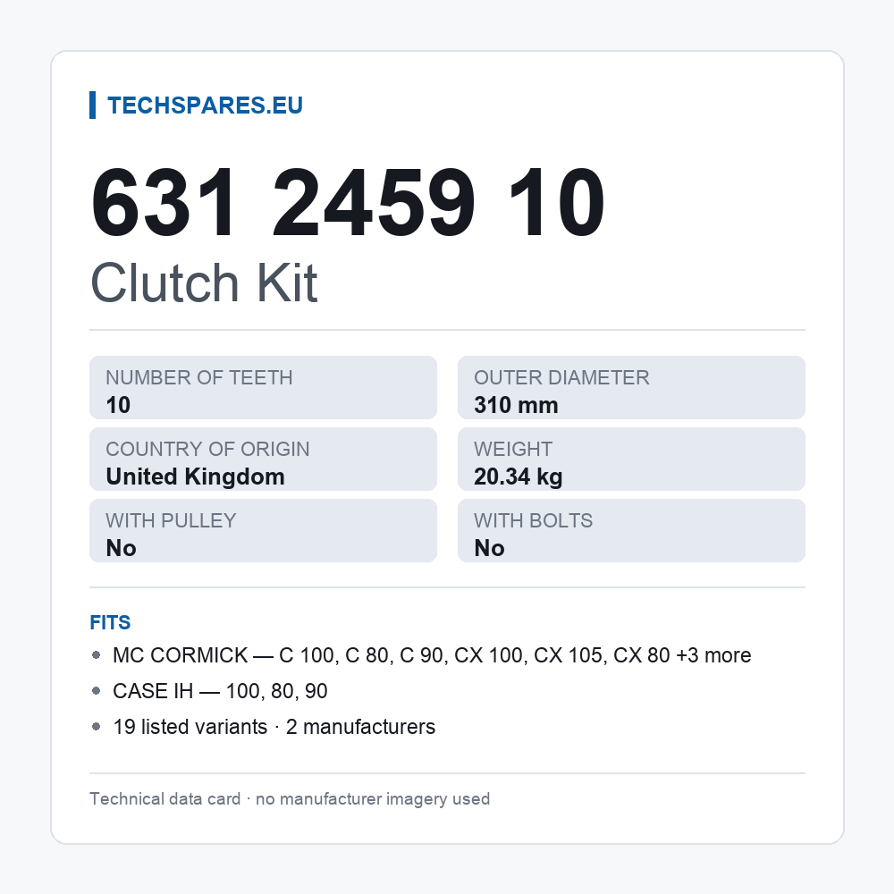 Clutch Kit 631 2459 10 — technical data card