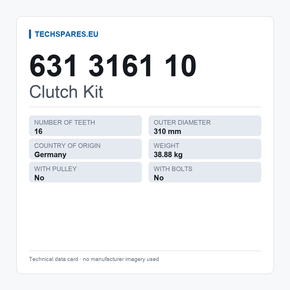 Clutch Kit 631 3161 10 — technical data card