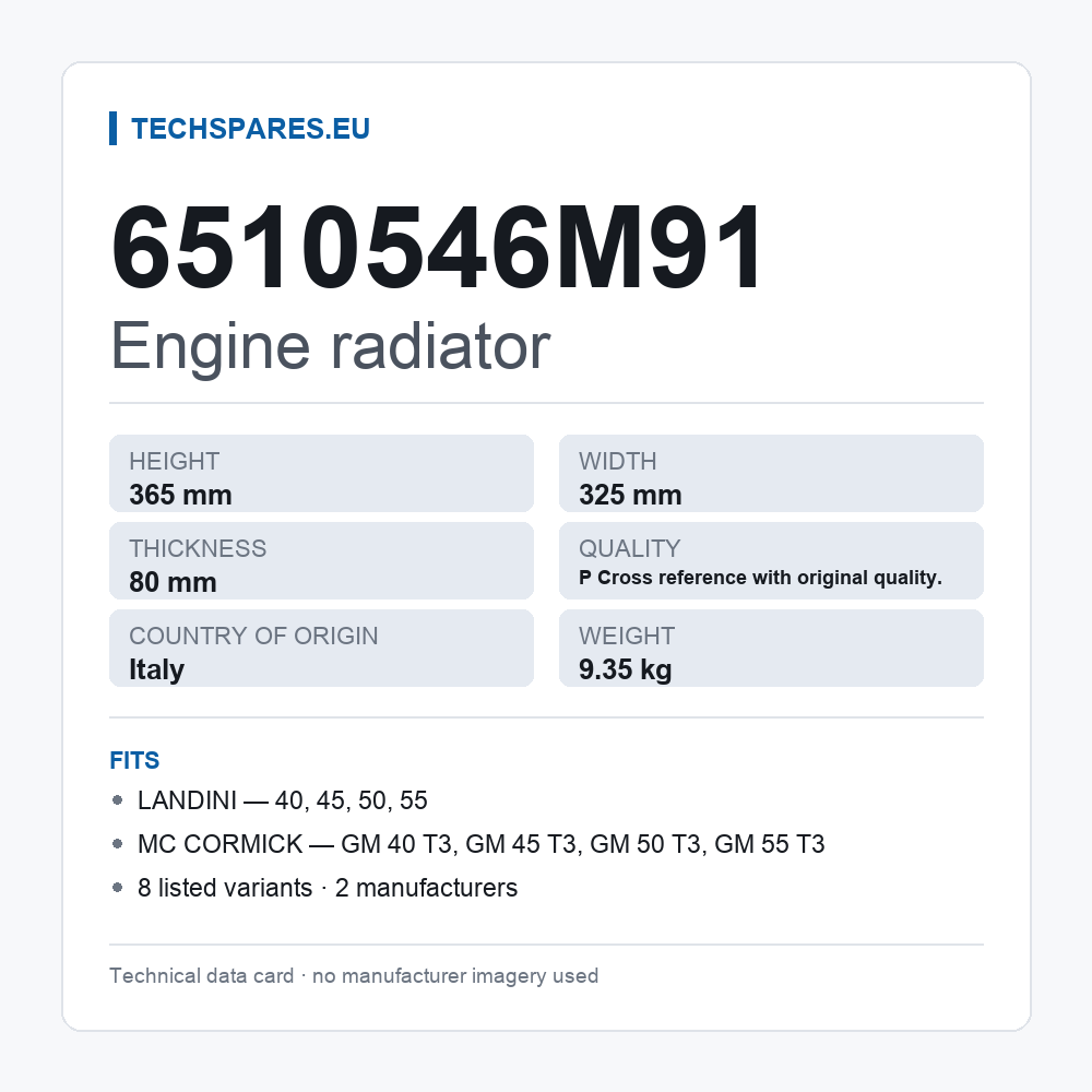 Engine radiator 6510546M91 — technical data card