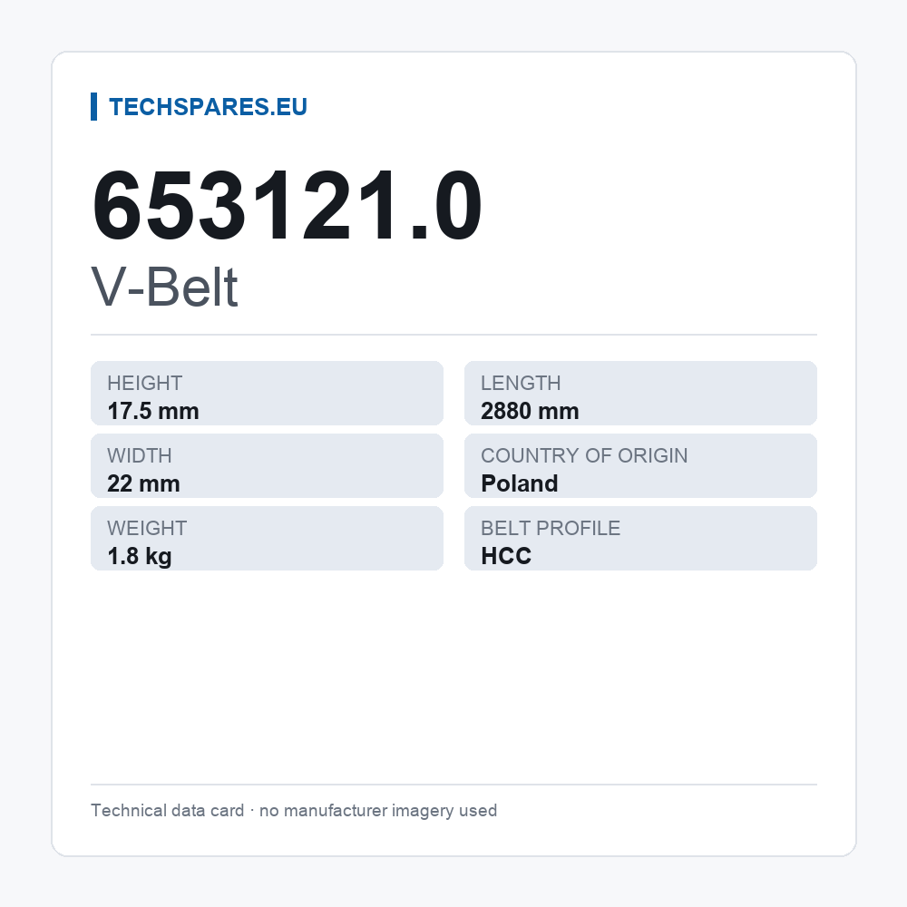 V-Belt 653121.0 — technical data card
