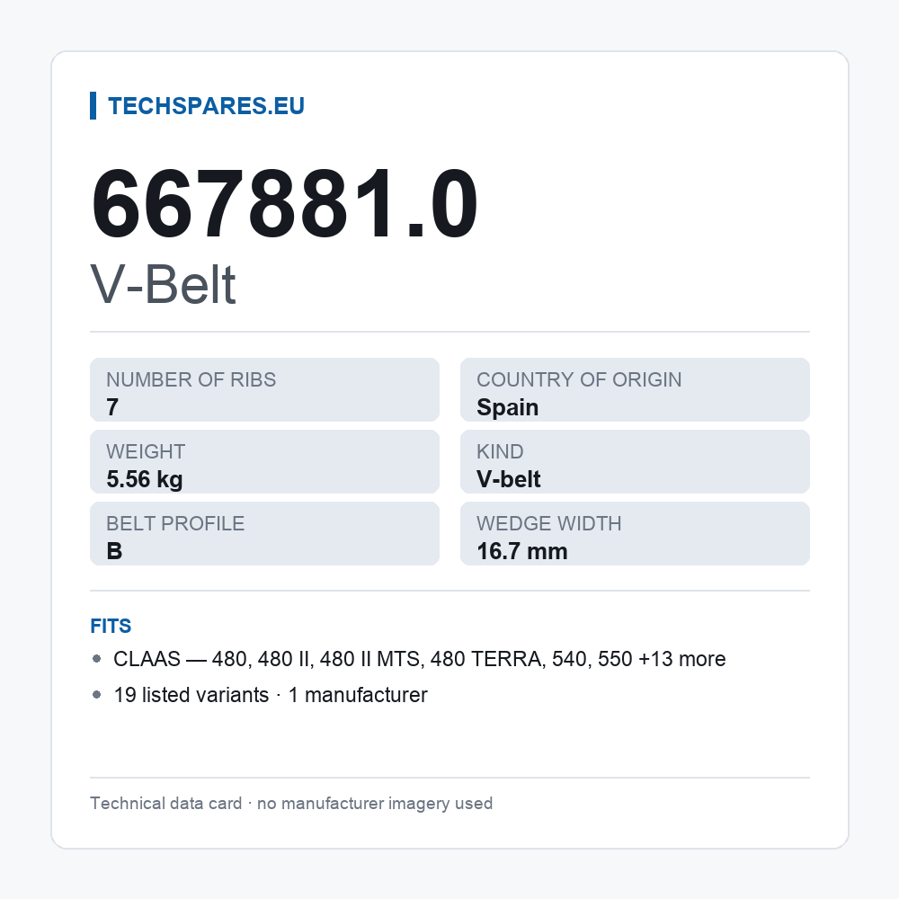 V-Belt 667881.0 — technical data card