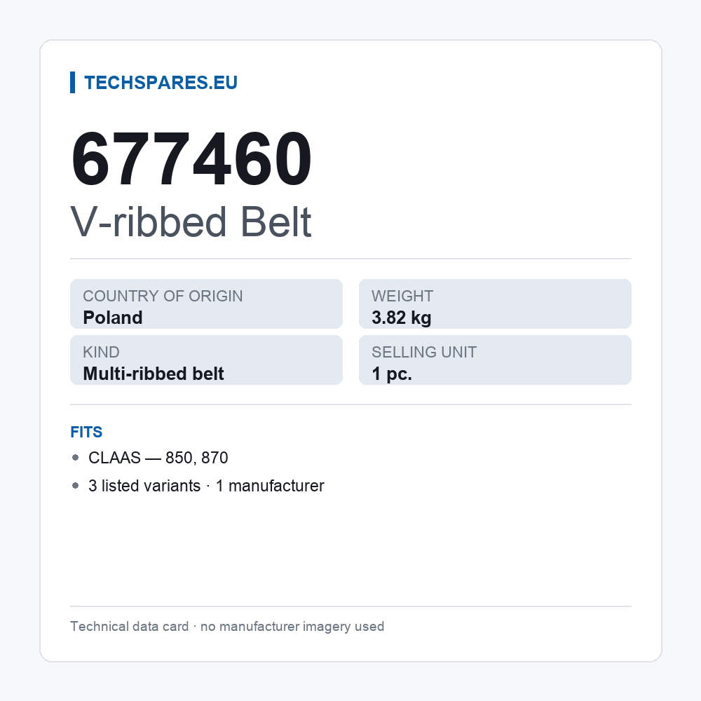 V-ribbed Belt 677460 — technical data card