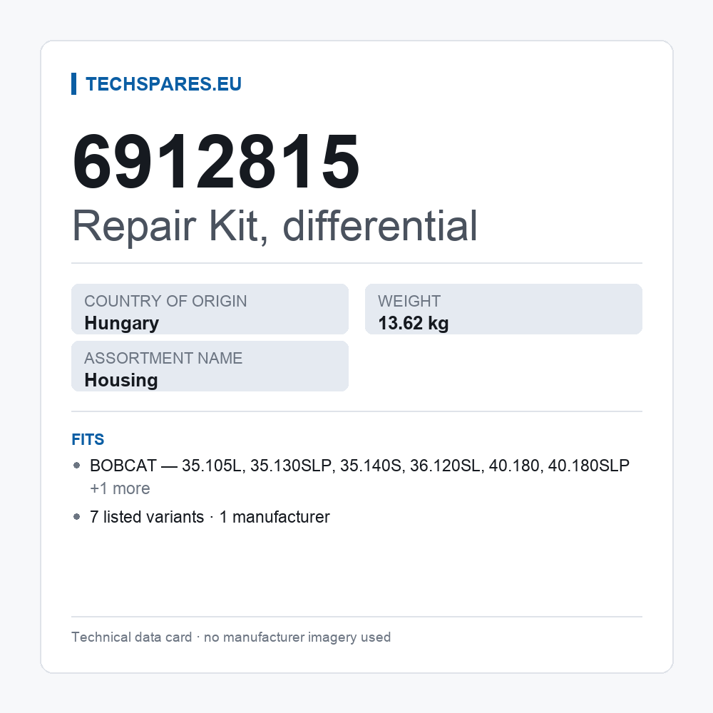Repair Kit, differential 6912815 — technical data card