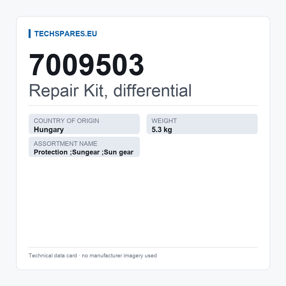 Repair Kit, differential 7009503 — technical data card
