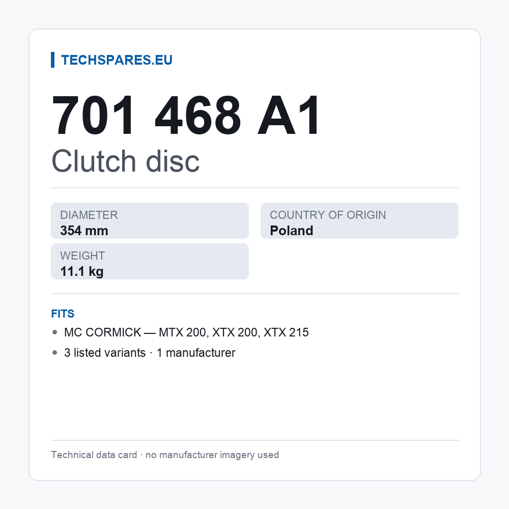 Clutch disc 701 468 A1 — technical data card