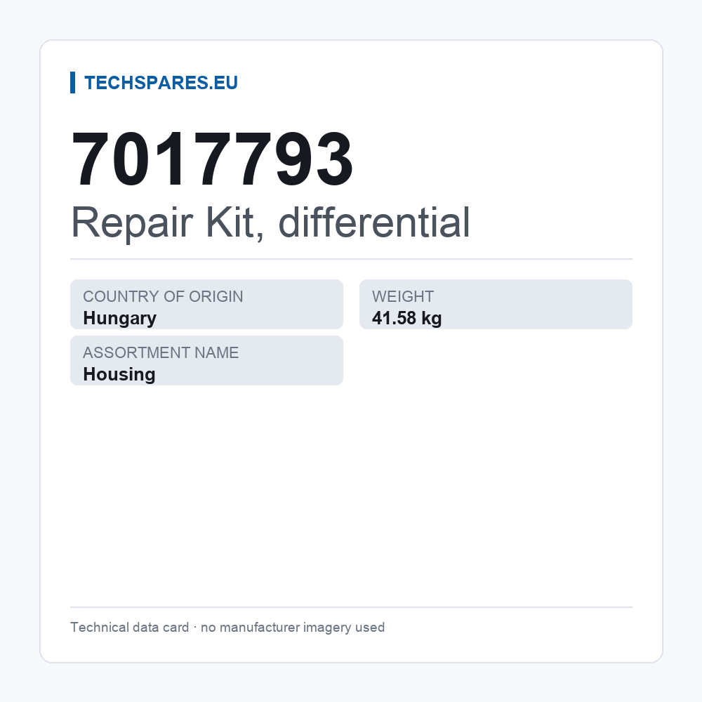 Repair Kit, differential 7017793 — technical data card