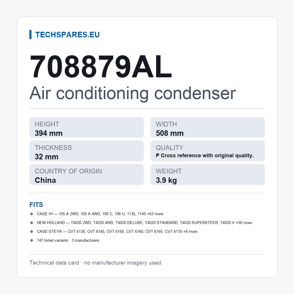 Air conditioning condenser 708879AL — technical data card