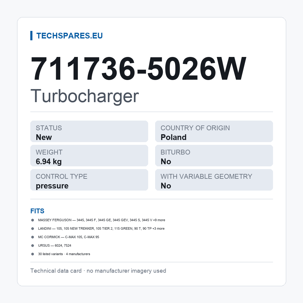 Turbocharger 711736-5026W — technical data card