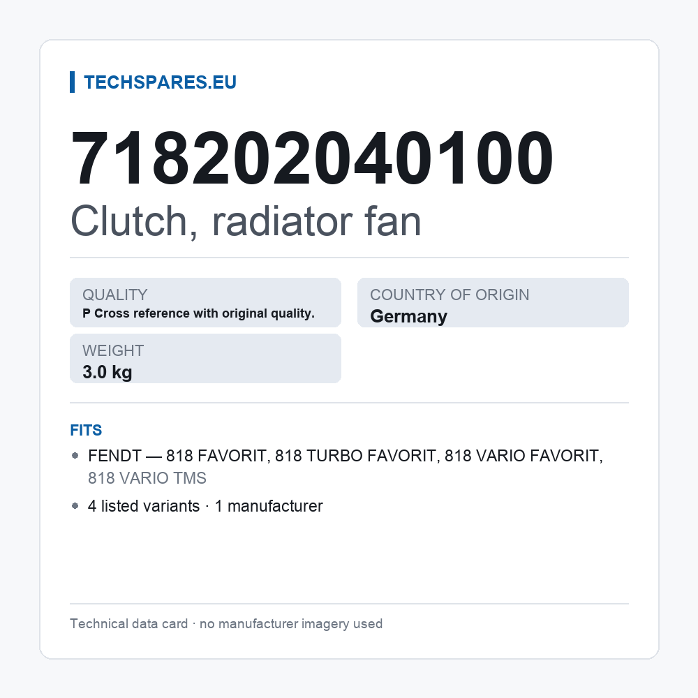 Clutch, radiator fan 718202040100 — technical data card