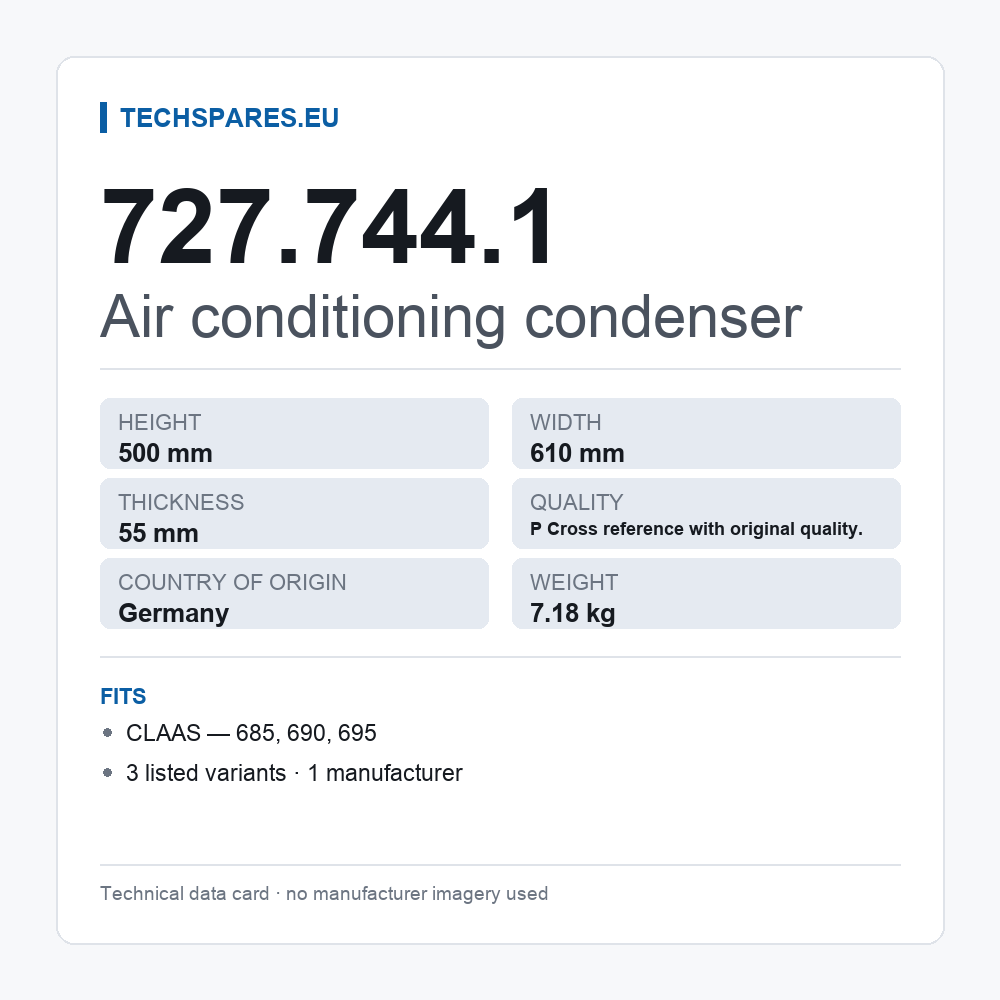 Air conditioning condenser 727.744.1 — technical data card