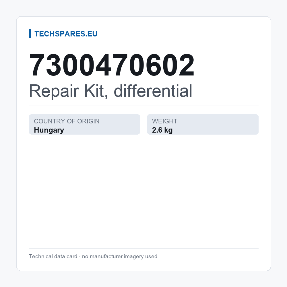 Repair Kit, differential 7300470602 — technical data card