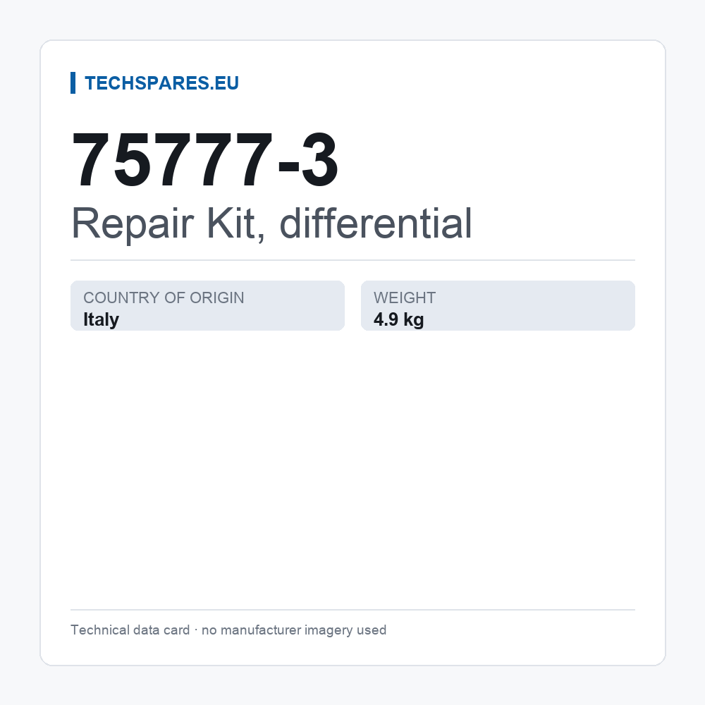 Repair Kit, differential 75777-3 — technical data card