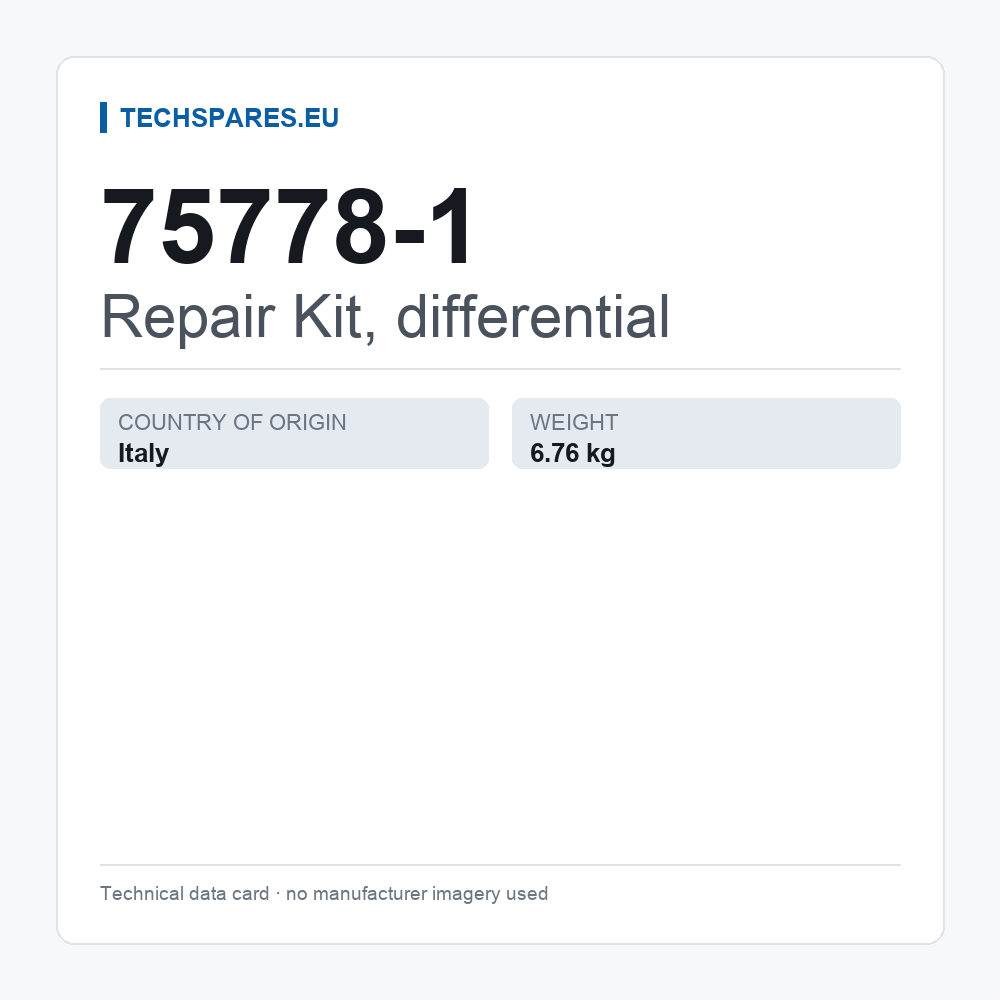 Repair Kit, differential 75778-1 — technical data card