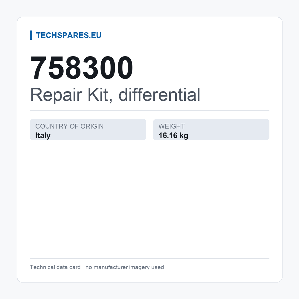 Repair Kit, differential 758300 — technical data card