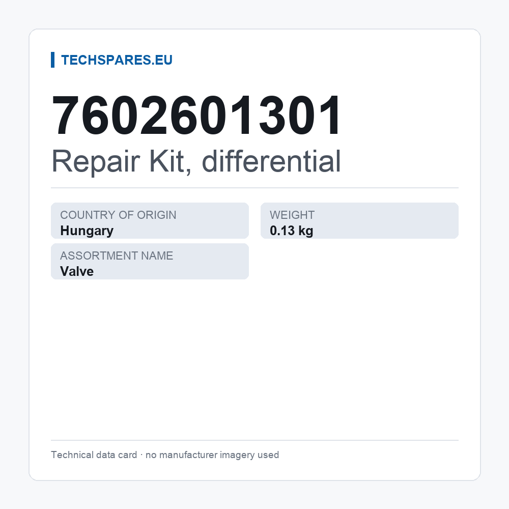 Repair Kit, differential 7602601301 — technical data card