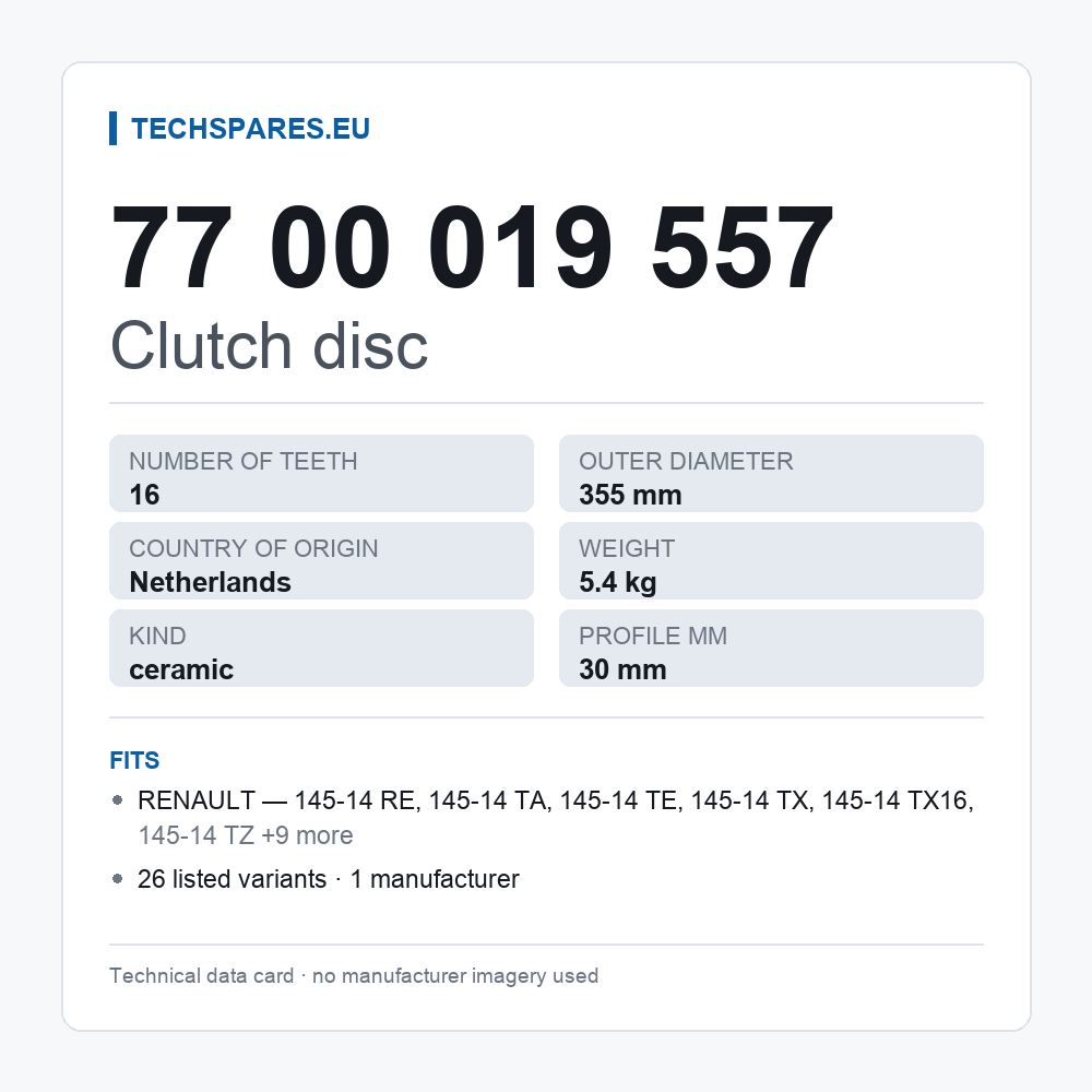 Clutch disc 77 00 019 557 — technical data card