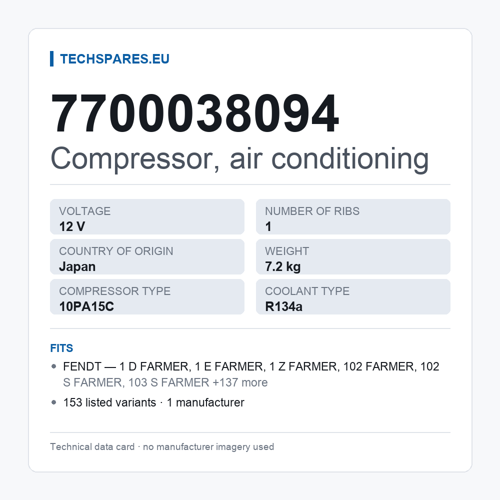 Compressor, air conditioning 7700038094 — technical data card